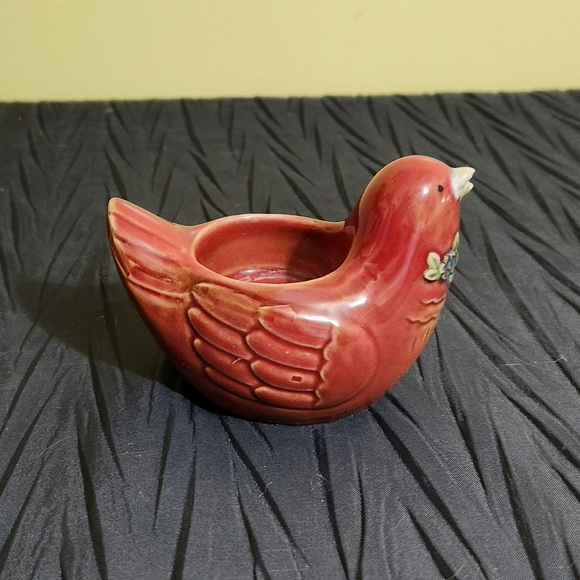 Other - Red Ceramic Bird Candle Holder
